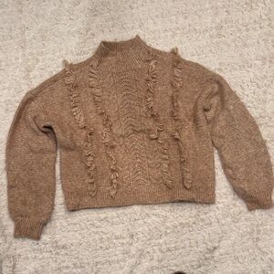 LOFT Brown Turtleneck Sweater with Fringe
